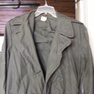 Mens Size 40 L Trench Raincoat Rain Coat Army Green Laura Industries Vintage